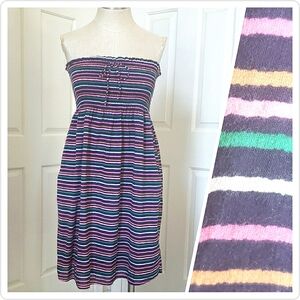 OLD NAVY Strapless Cotton Dress Navy Blue Pink Stripe